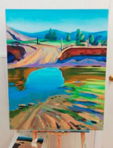 Cuadro de paisaje, camino y agua