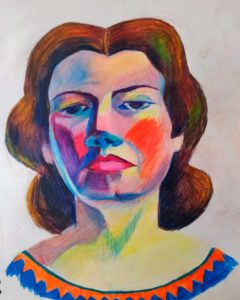 Retrato a color, lápices de colores